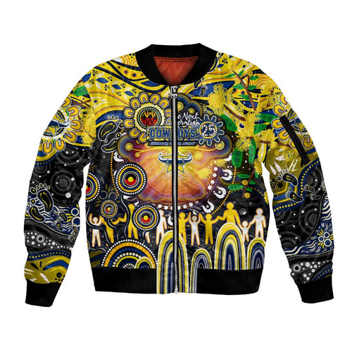 Personalised NAIDOC Week 2025 Cowboys Rugby Sleeve Zip Bomber Jacket Aboriginal Dot Painting