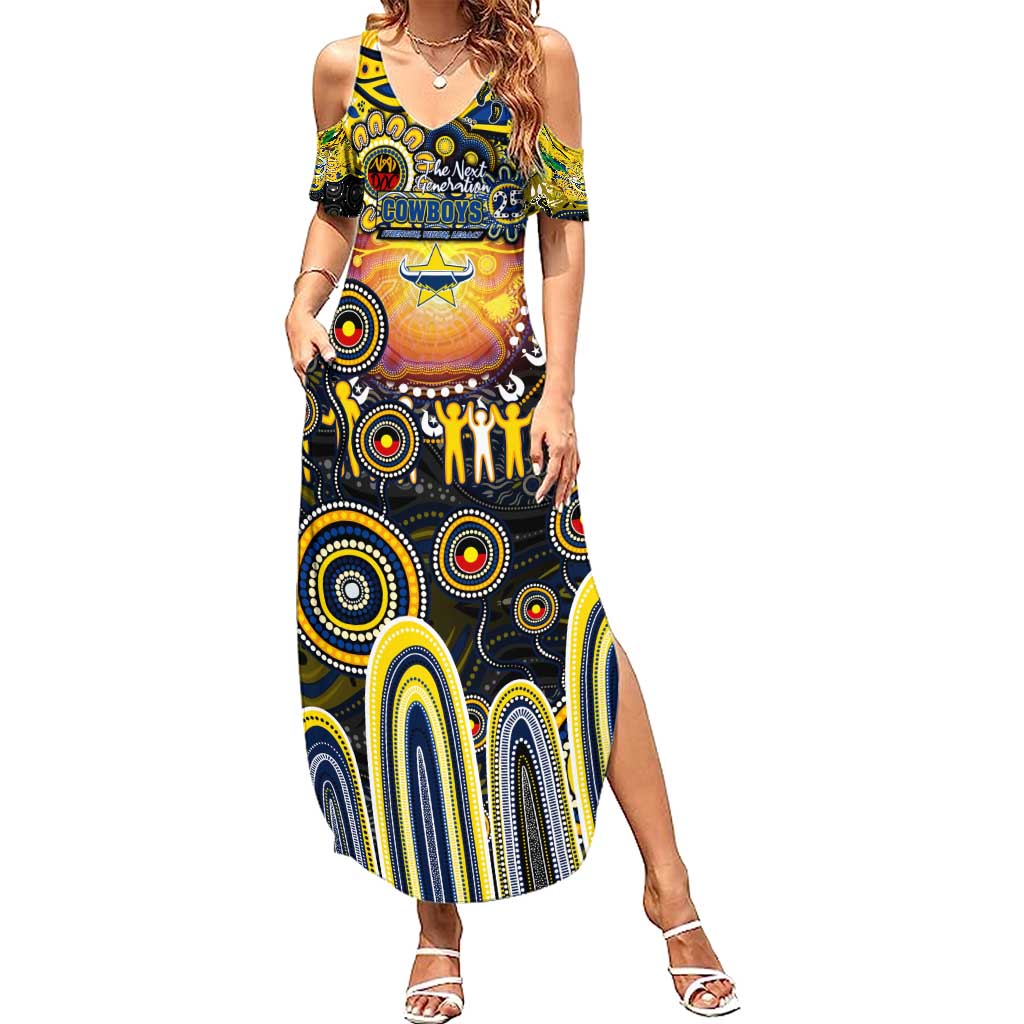 Personalised NAIDOC Week 2025 Cowboys Rugby Summer Maxi Dress Aboriginal Dot Painting