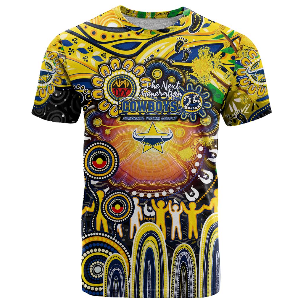 Personalised NAIDOC Week 2025 Cowboys Rugby T Shirt Aboriginal Dot Painting