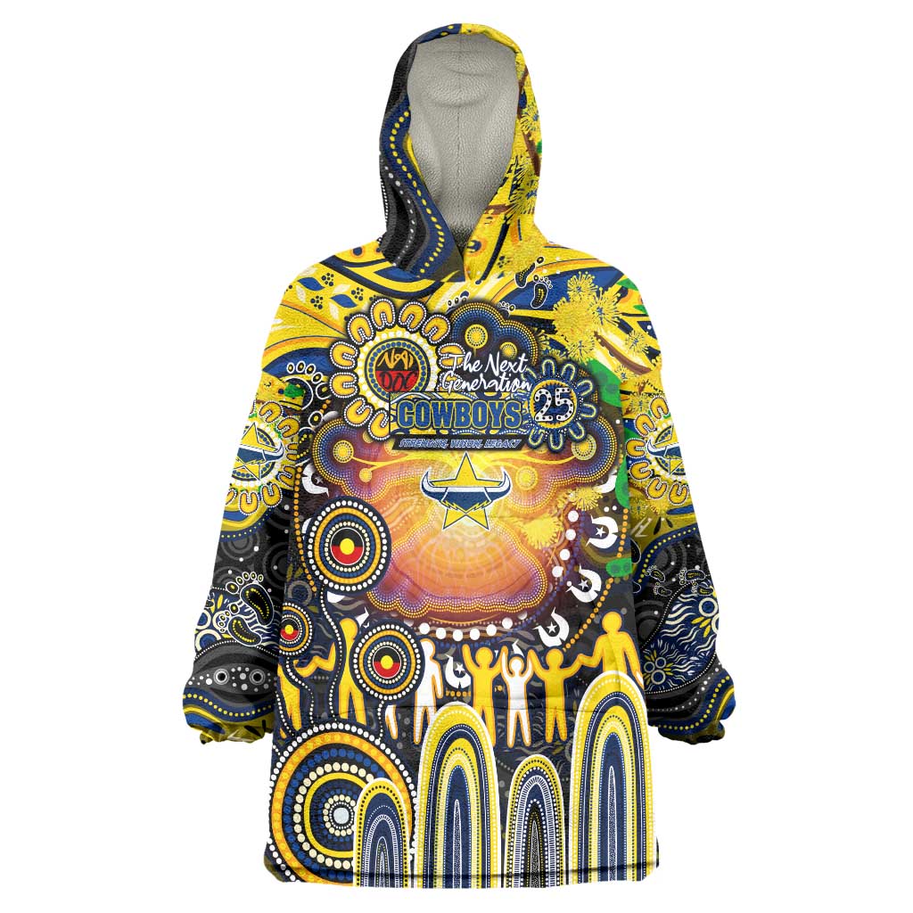 Personalised NAIDOC Week 2025 Cowboys Rugby Wearable Blanket Hoodie Aboriginal Dot Painting