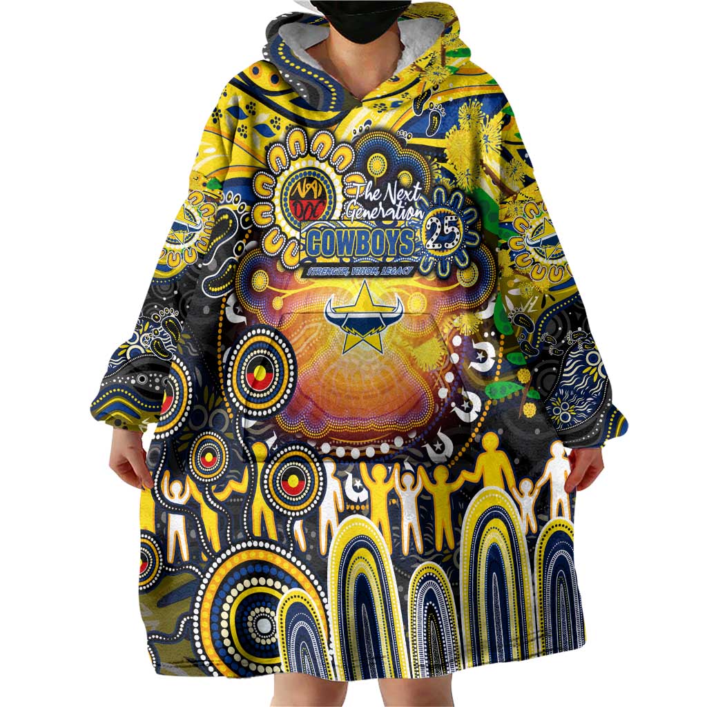 Personalised NAIDOC Week 2025 Cowboys Rugby Wearable Blanket Hoodie Aboriginal Dot Painting
