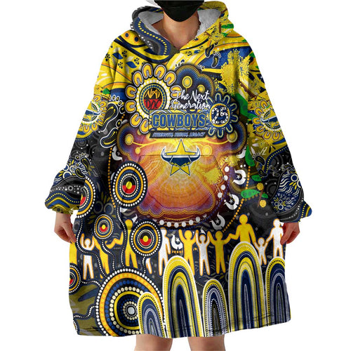 Personalised NAIDOC Week 2025 Cowboys Rugby Wearable Blanket Hoodie Aboriginal Dot Painting