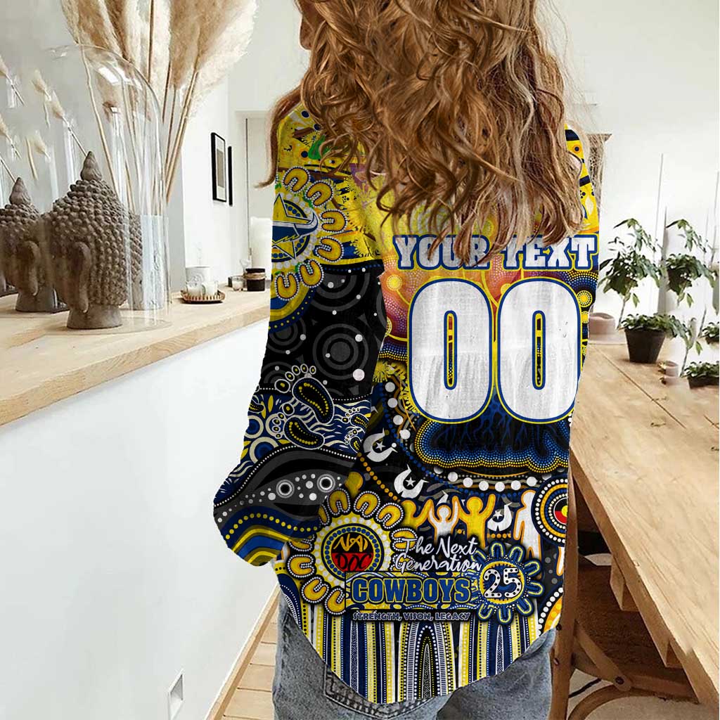 Personalised NAIDOC Week 2025 Cowboys Rugby Women Casual Shirt Aboriginal Dot Painting