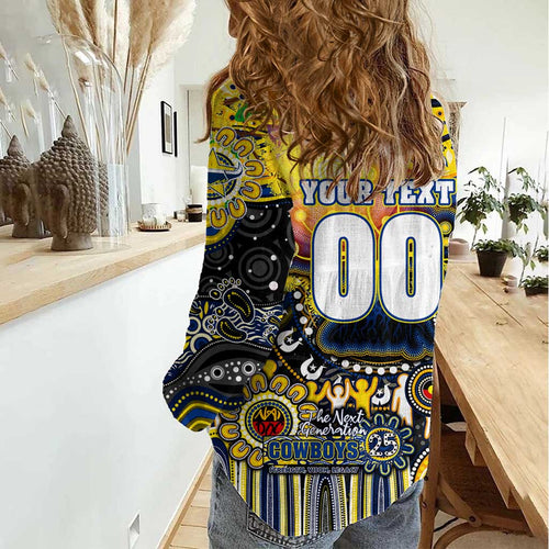 Personalised NAIDOC Week 2025 Cowboys Rugby Women Casual Shirt Aboriginal Dot Painting