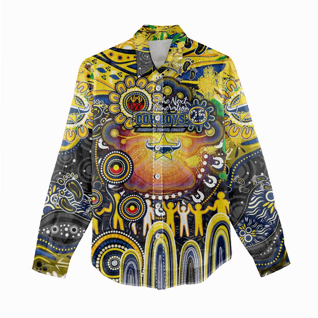 Personalised NAIDOC Week 2025 Cowboys Rugby Women Casual Shirt Aboriginal Dot Painting