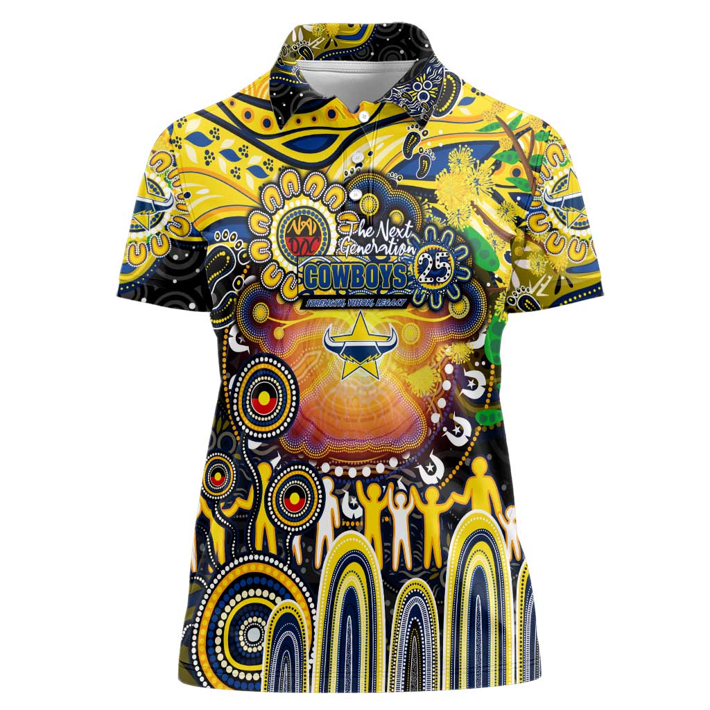 Personalised NAIDOC Week 2025 Cowboys Rugby Women Polo Shirt Aboriginal Dot Painting