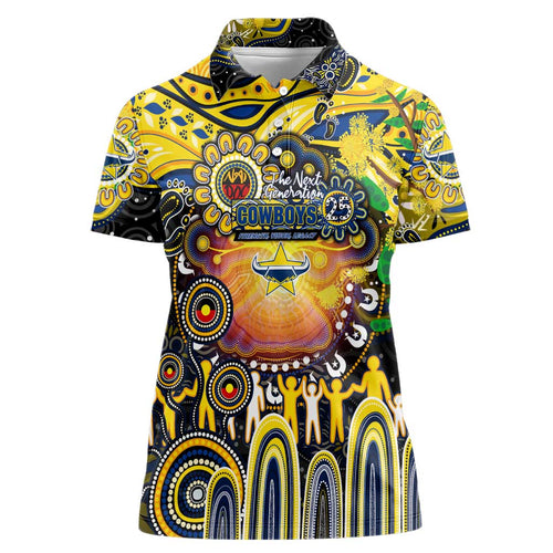 Personalised NAIDOC Week 2025 Cowboys Rugby Women Polo Shirt Aboriginal Dot Painting