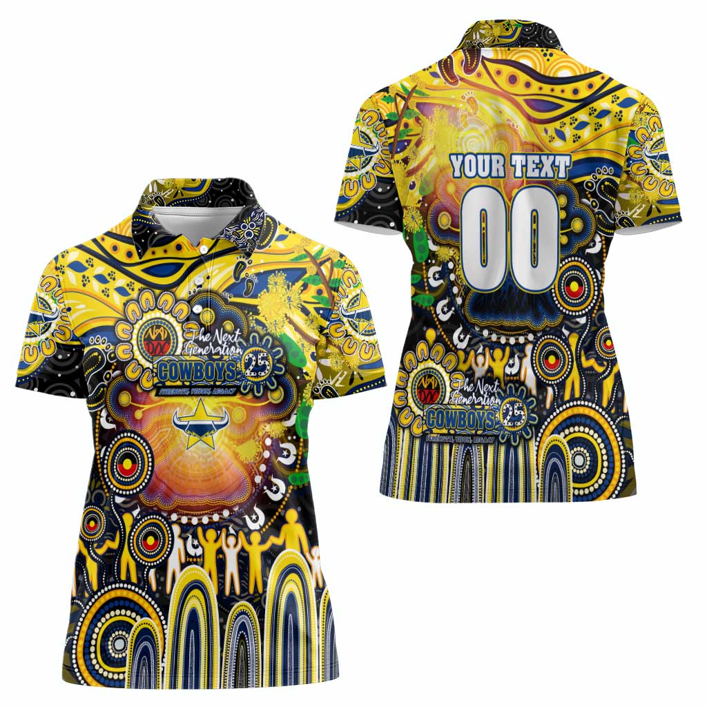 Personalised NAIDOC Week 2025 Cowboys Rugby Women Polo Shirt Aboriginal Dot Painting