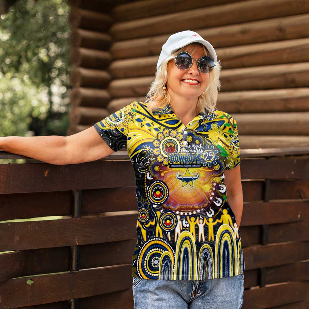 Personalised NAIDOC Week 2025 Cowboys Rugby Women Polo Shirt Aboriginal Dot Painting