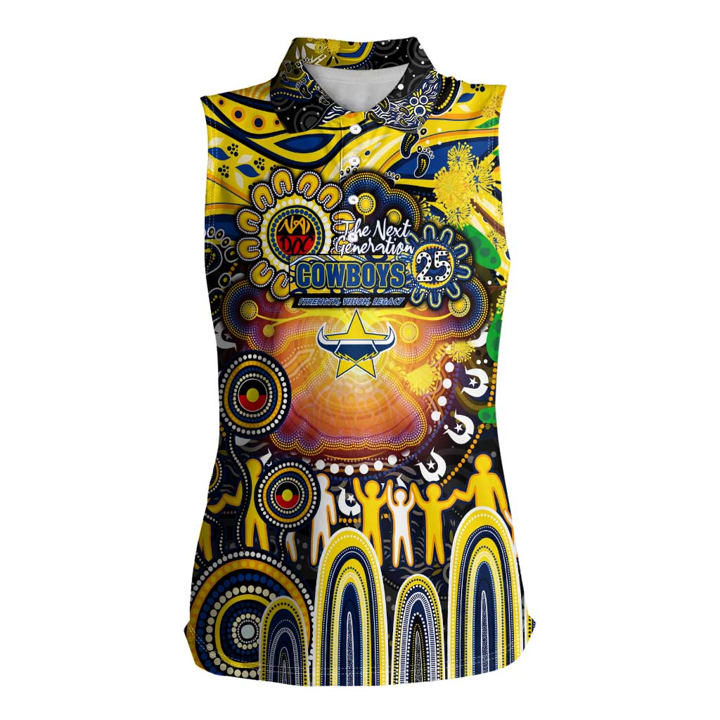 Personalised NAIDOC Week 2025 Cowboys Rugby Women Sleeveless Polo Shirt Aboriginal Dot Painting
