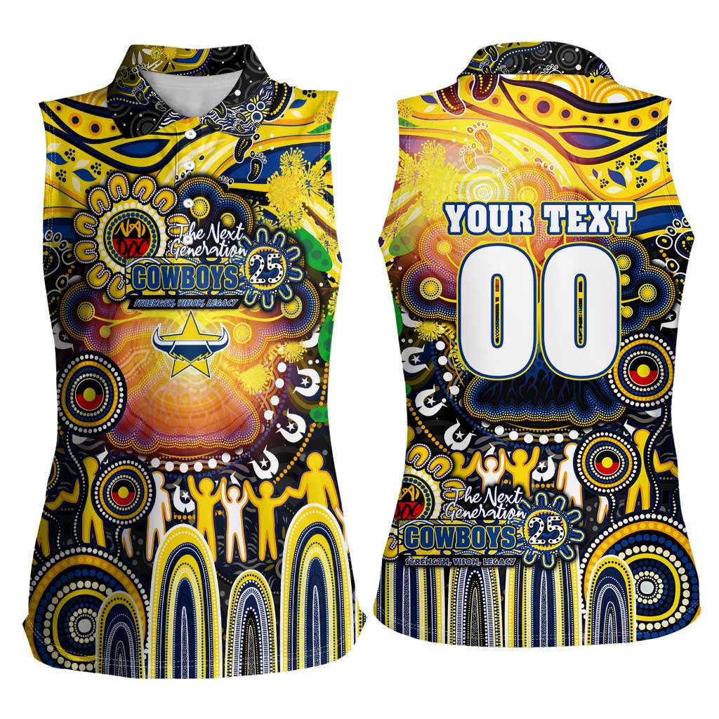 Personalised NAIDOC Week 2025 Cowboys Rugby Women Sleeveless Polo Shirt Aboriginal Dot Painting