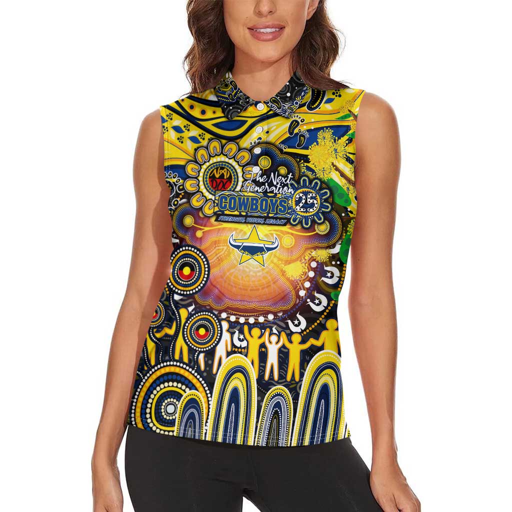 Personalised NAIDOC Week 2025 Cowboys Rugby Women Sleeveless Polo Shirt Aboriginal Dot Painting