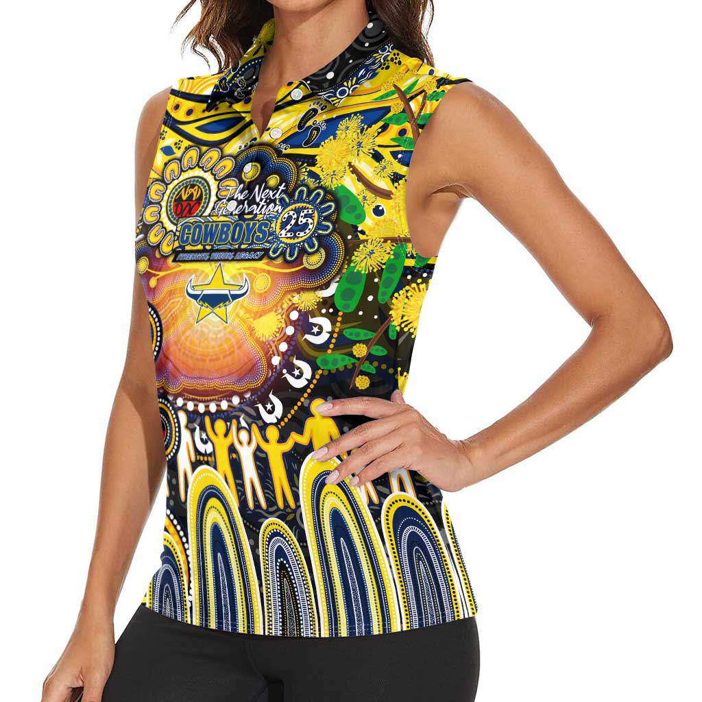 Personalised NAIDOC Week 2025 Cowboys Rugby Women Sleeveless Polo Shirt Aboriginal Dot Painting