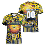 Personalised NAIDOC Week 2025 Cowboys Rugby Women V-Neck T-Shirt Aboriginal Dot Painting