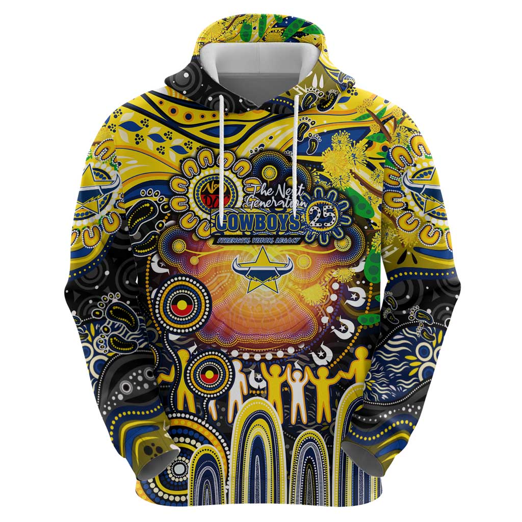 Personalised NAIDOC Week 2025 Cowboys Rugby Zip Hoodie Aboriginal Dot Painting