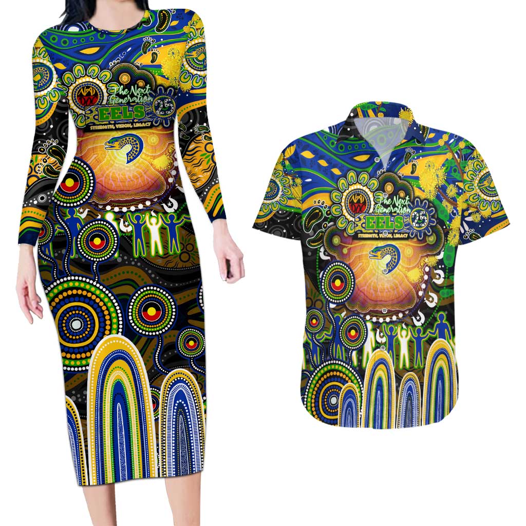 Personalised NAIDOC Week 2025 Eels Rugby Couples Matching Long Sleeve Bodycon Dress and Hawaiian Shirt Aboriginal Dot Painting