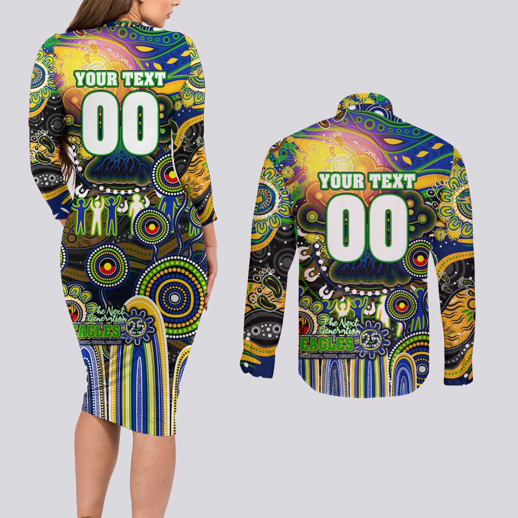 Personalised NAIDOC Week 2025 Eels Rugby Couples Matching Long Sleeve Bodycon Dress and Long Sleeve Button Shirt Aboriginal Dot Painting