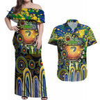 Personalised NAIDOC Week 2025 Eels Rugby Couples Matching Off Shoulder Maxi Dress and Hawaiian Shirt Aboriginal Dot Painting