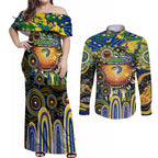 Personalised NAIDOC Week 2025 Eels Rugby Couples Matching Off Shoulder Maxi Dress and Long Sleeve Button Shirt Aboriginal Dot Painting