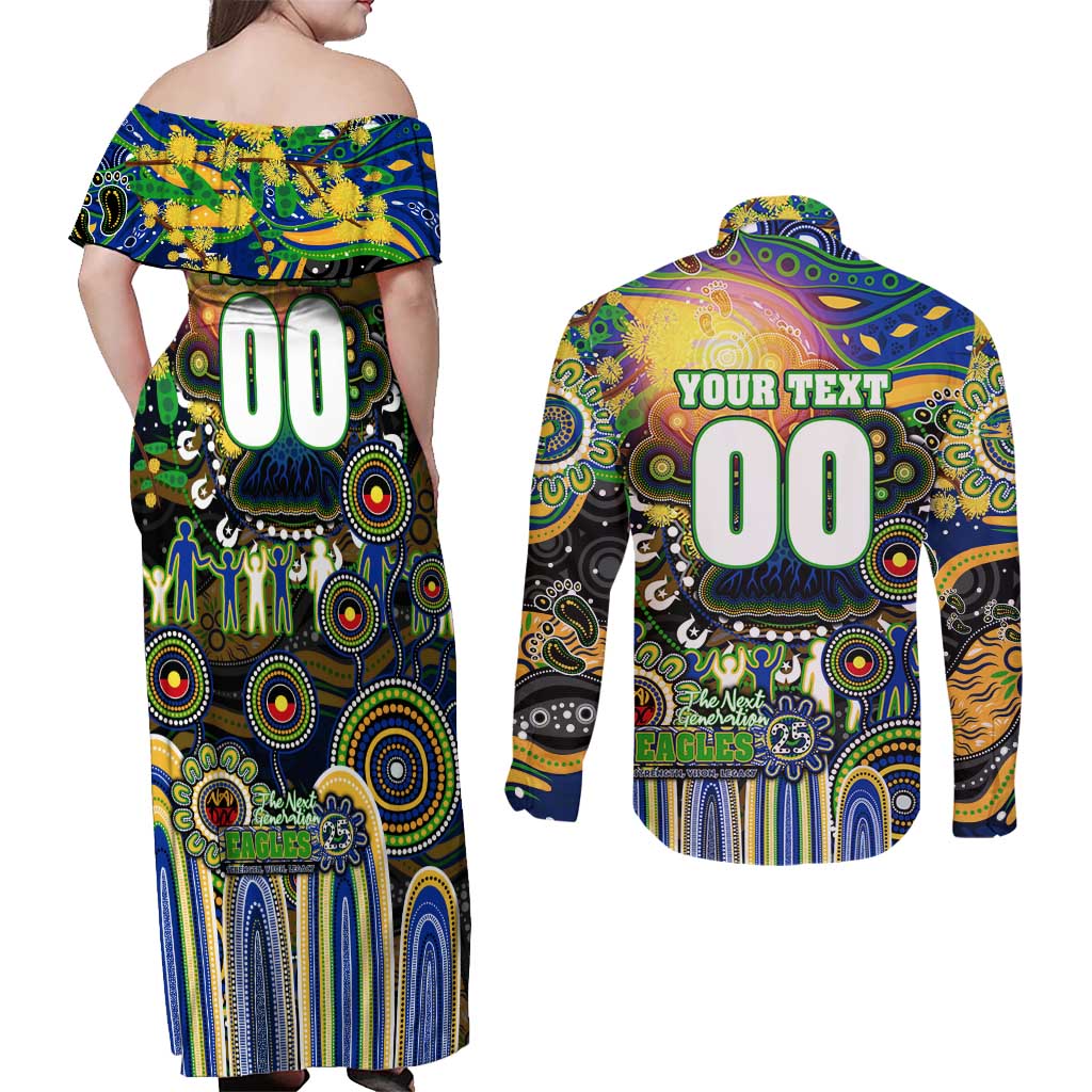Personalised NAIDOC Week 2025 Eels Rugby Couples Matching Off Shoulder Maxi Dress and Long Sleeve Button Shirt Aboriginal Dot Painting