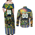 Personalised NAIDOC Week 2025 Eels Rugby Couples Matching Off Shoulder Maxi Dress and Long Sleeve Button Shirt Aboriginal Dot Painting