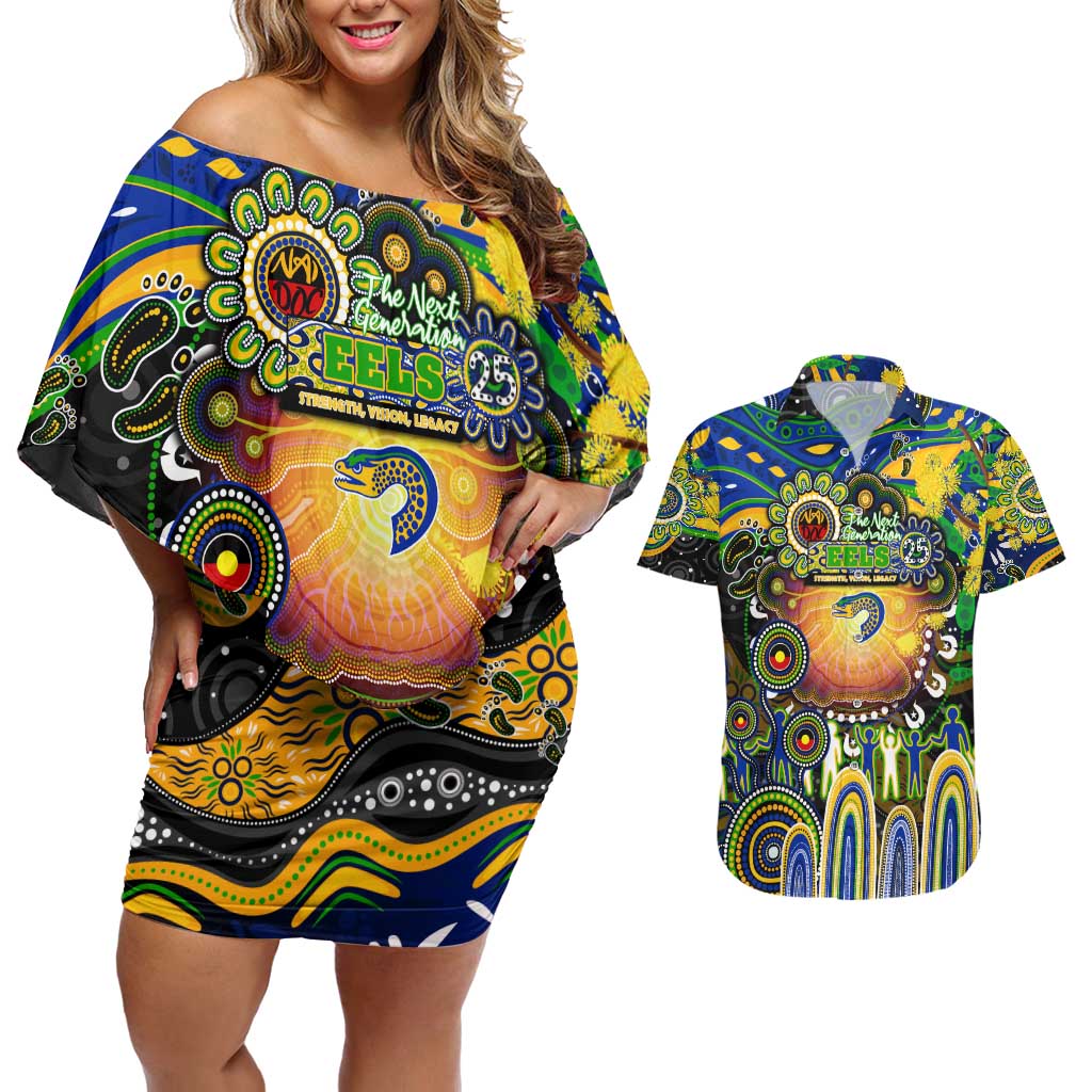 Personalised NAIDOC Week 2025 Eels Rugby Couples Matching Off Shoulder Short Dress and Hawaiian Shirt Aboriginal Dot Painting