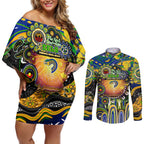 Personalised NAIDOC Week 2025 Eels Rugby Couples Matching Off Shoulder Short Dress and Long Sleeve Button Shirt Aboriginal Dot Painting