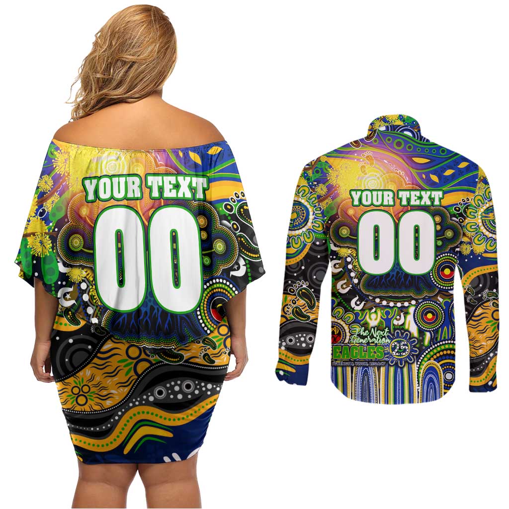 Personalised NAIDOC Week 2025 Eels Rugby Couples Matching Off Shoulder Short Dress and Long Sleeve Button Shirt Aboriginal Dot Painting