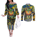 Personalised NAIDOC Week 2025 Eels Rugby Couples Matching Off The Shoulder Long Sleeve Dress and Long Sleeve Button Shirt Aboriginal Dot Painting