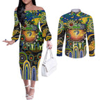 Personalised NAIDOC Week 2025 Eels Rugby Couples Matching Off The Shoulder Long Sleeve Dress and Long Sleeve Button Shirt Aboriginal Dot Painting
