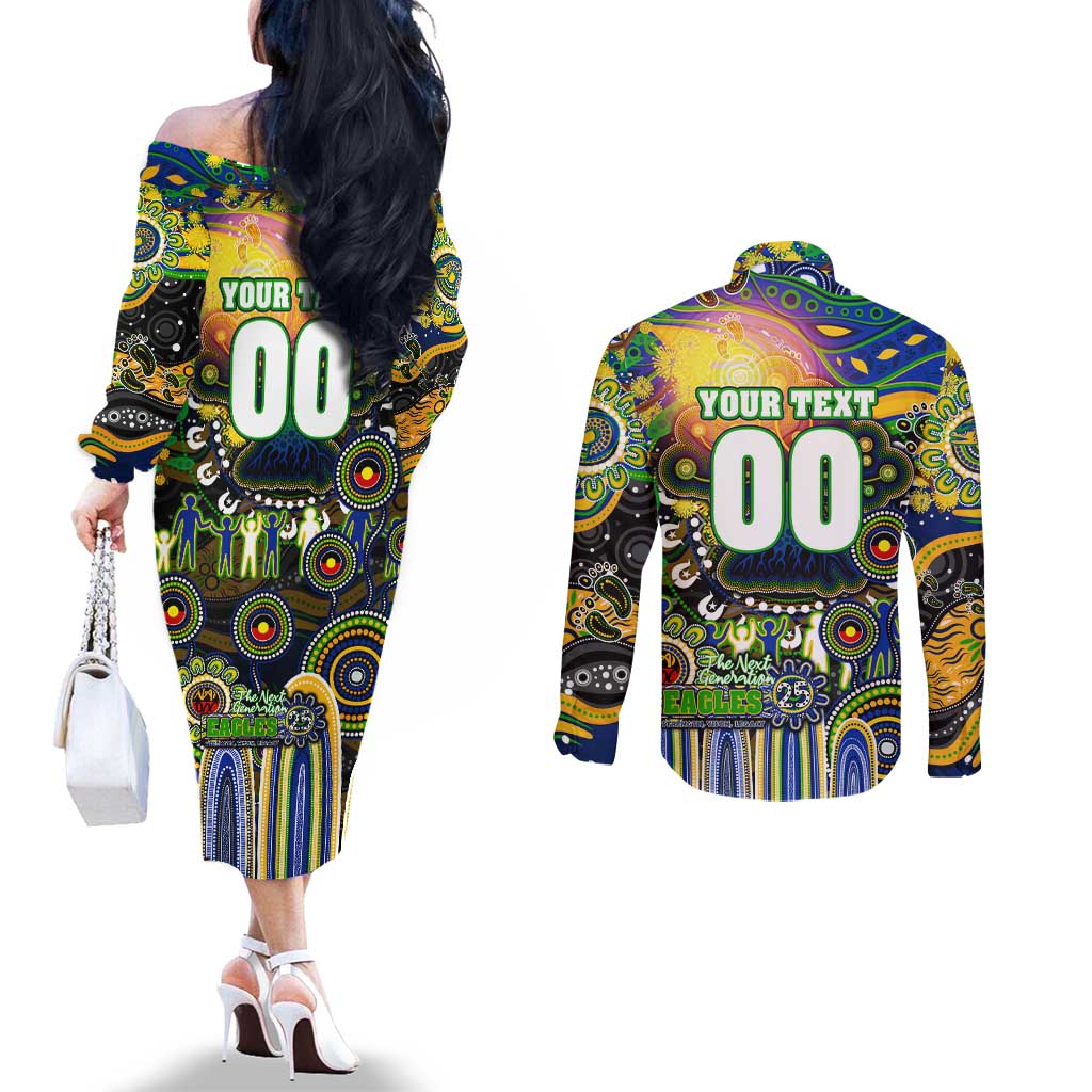Personalised NAIDOC Week 2025 Eels Rugby Couples Matching Off The Shoulder Long Sleeve Dress and Long Sleeve Button Shirt Aboriginal Dot Painting