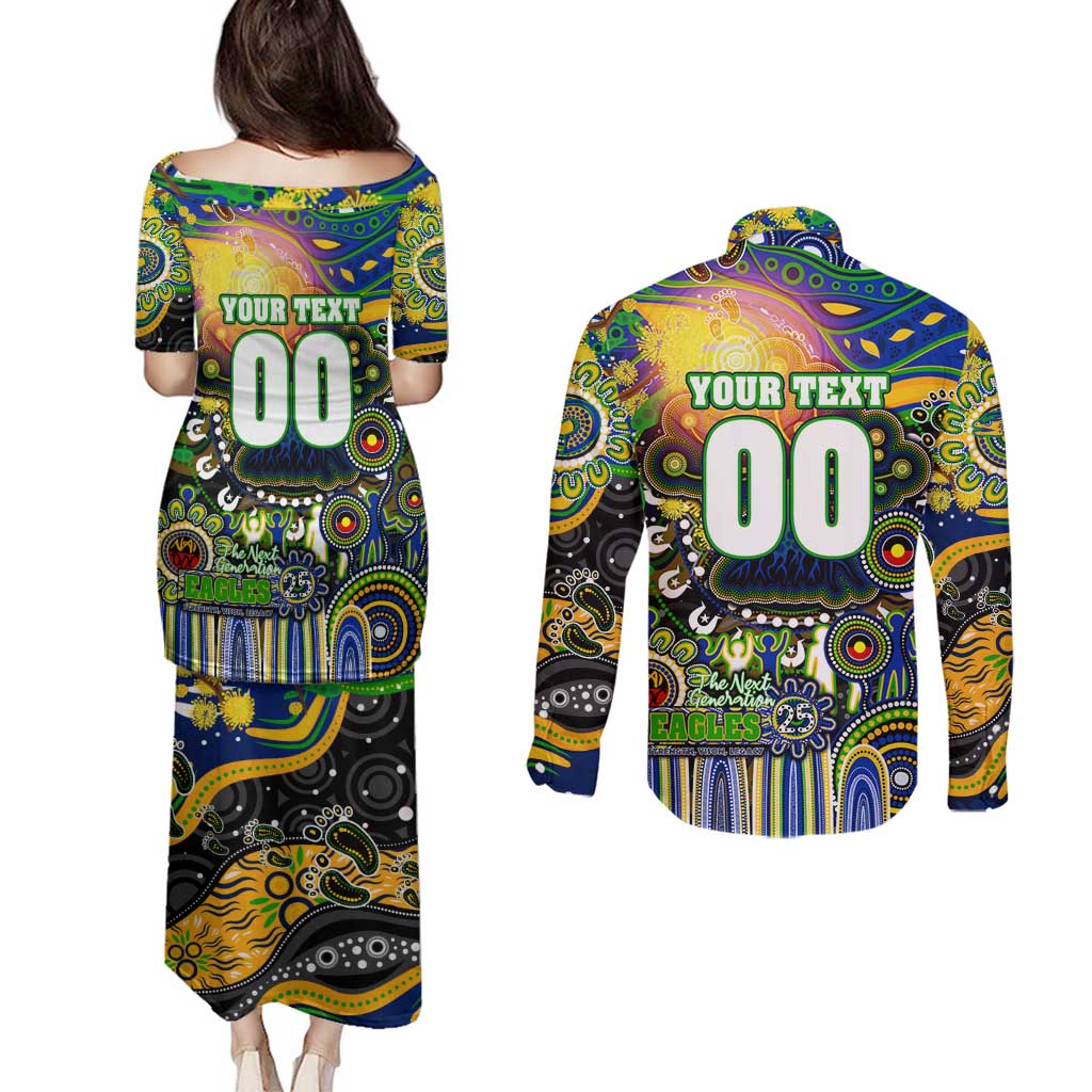 Personalised NAIDOC Week 2025 Eels Rugby Couples Matching Puletasi and Long Sleeve Button Shirt Aboriginal Dot Painting