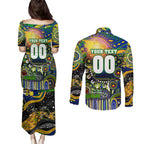 Personalised NAIDOC Week 2025 Eels Rugby Couples Matching Puletasi and Long Sleeve Button Shirt Aboriginal Dot Painting