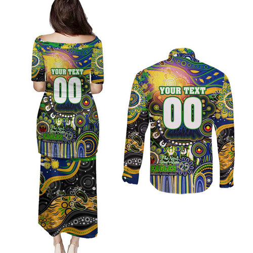 Personalised NAIDOC Week 2025 Eels Rugby Couples Matching Puletasi and Long Sleeve Button Shirt Aboriginal Dot Painting