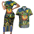 Personalised NAIDOC Week 2025 Eels Rugby Couples Matching Short Sleeve Bodycon Dress and Hawaiian Shirt Aboriginal Dot Painting