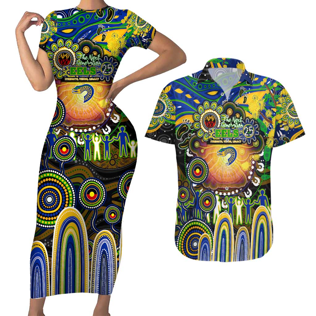 Personalised NAIDOC Week 2025 Eels Rugby Couples Matching Short Sleeve Bodycon Dress and Hawaiian Shirt Aboriginal Dot Painting