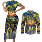 Personalised NAIDOC Week 2025 Eels Rugby Couples Matching Short Sleeve Bodycon Dress and Long Sleeve Button Shirt Aboriginal Dot Painting