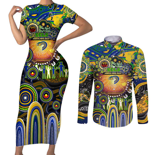 Personalised NAIDOC Week 2025 Eels Rugby Couples Matching Short Sleeve Bodycon Dress and Long Sleeve Button Shirt Aboriginal Dot Painting
