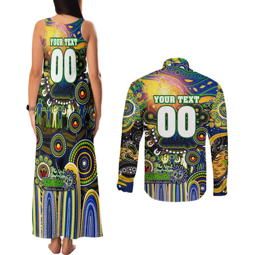 Personalised NAIDOC Week 2025 Eels Rugby Couples Matching Tank Maxi Dress and Long Sleeve Button Shirt Aboriginal Dot Painting
