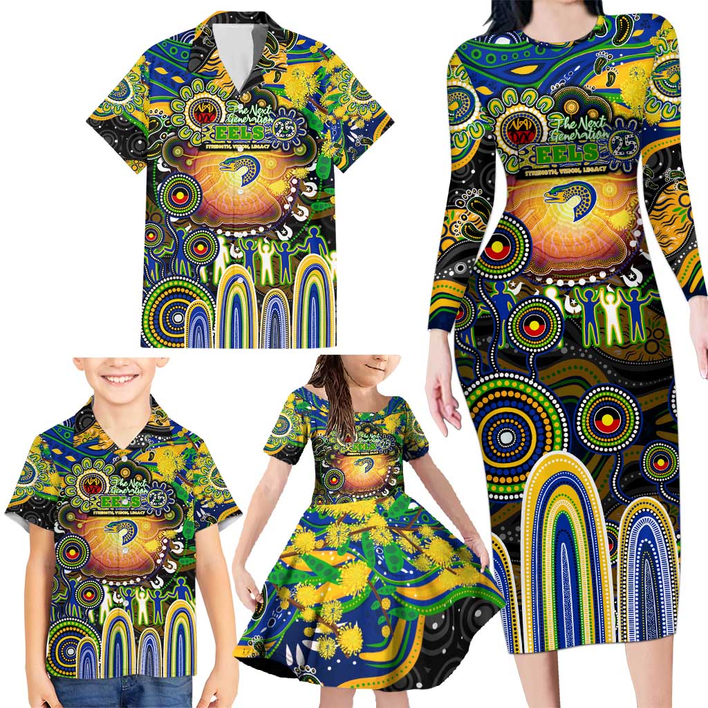 Personalised NAIDOC Week 2025 Eels Rugby Family Matching Long Sleeve Bodycon Dress and Hawaiian Shirt Aboriginal Dot Painting