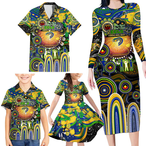 Personalised NAIDOC Week 2025 Eels Rugby Family Matching Long Sleeve Bodycon Dress and Hawaiian Shirt Aboriginal Dot Painting