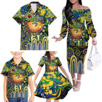 Personalised NAIDOC Week 2025 Eels Rugby Family Matching Off The Shoulder Long Sleeve Dress and Hawaiian Shirt Aboriginal Dot Painting