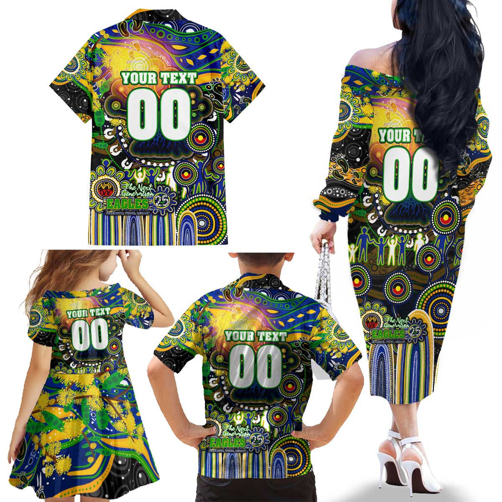 Personalised NAIDOC Week 2025 Eels Rugby Family Matching Off The Shoulder Long Sleeve Dress and Hawaiian Shirt Aboriginal Dot Painting