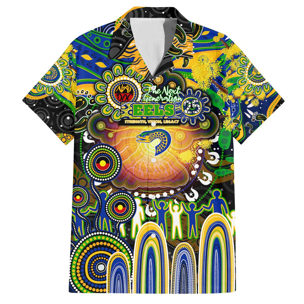 Personalised NAIDOC Week 2025 Eels Rugby Family Matching Off The Shoulder Long Sleeve Dress and Hawaiian Shirt Aboriginal Dot Painting
