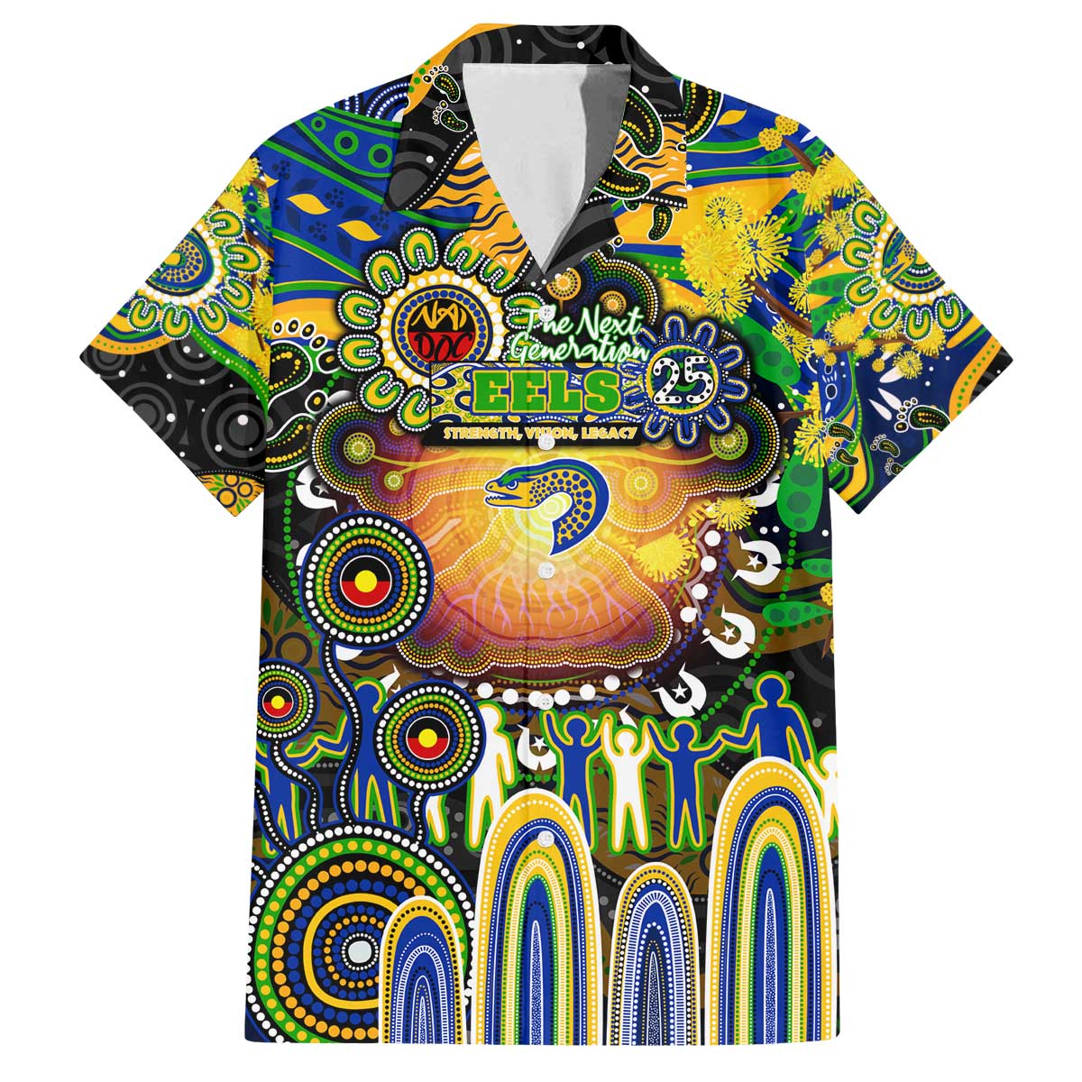 Personalised NAIDOC Week 2025 Eels Rugby Family Matching Off The Shoulder Long Sleeve Dress and Hawaiian Shirt Aboriginal Dot Painting