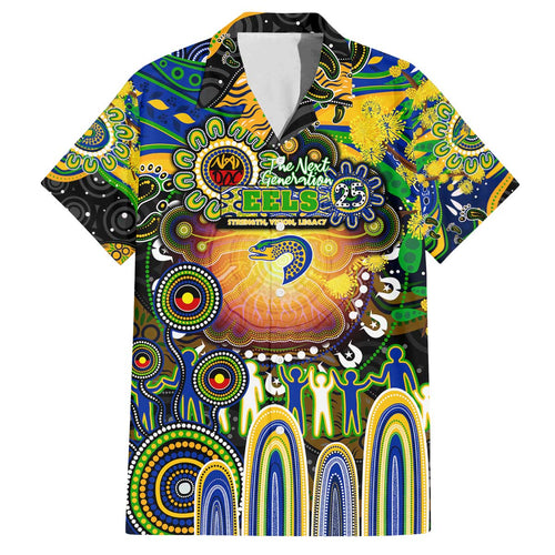 Personalised NAIDOC Week 2025 Eels Rugby Family Matching Off The Shoulder Long Sleeve Dress and Hawaiian Shirt Aboriginal Dot Painting
