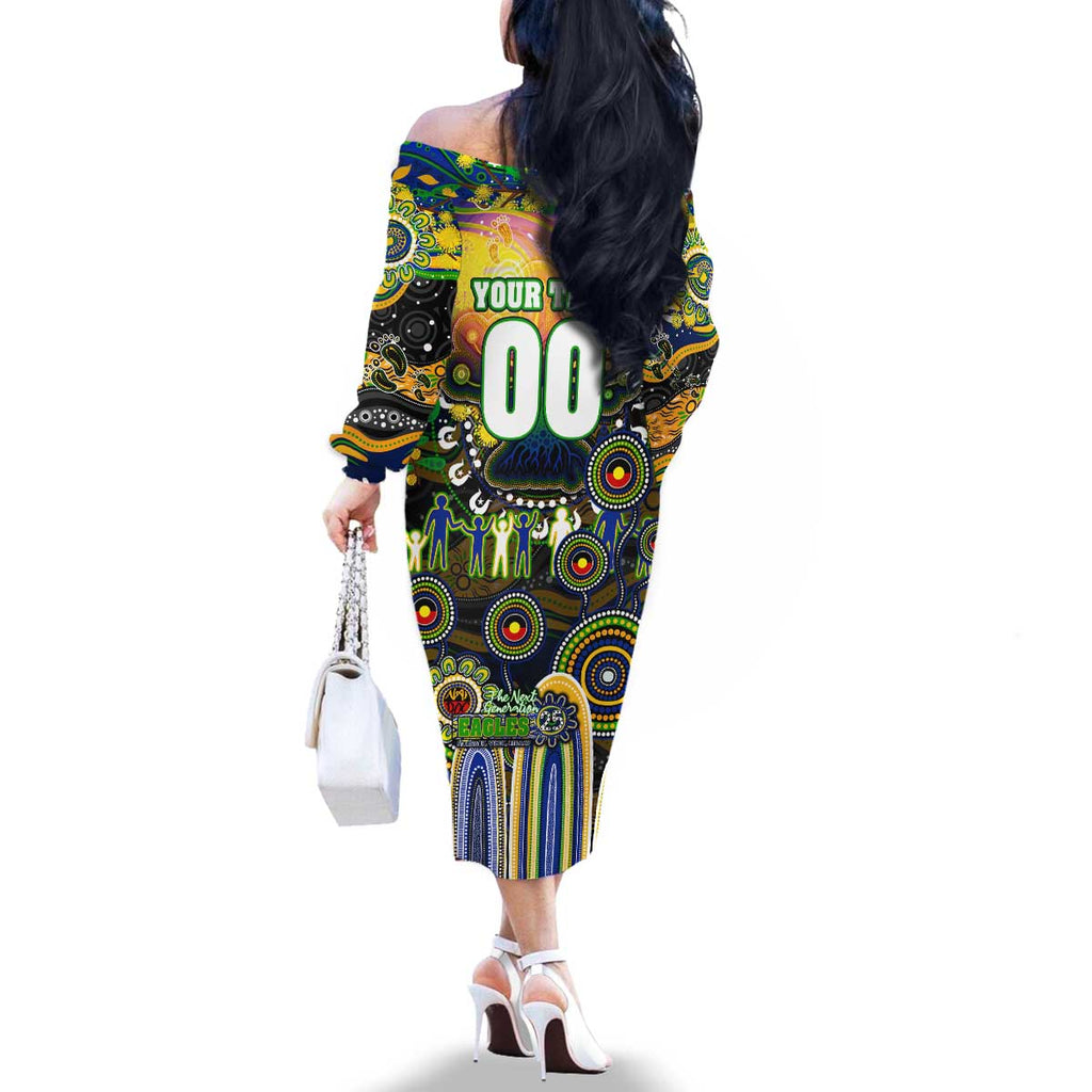 Personalised NAIDOC Week 2025 Eels Rugby Family Matching Off The Shoulder Long Sleeve Dress and Hawaiian Shirt Aboriginal Dot Painting