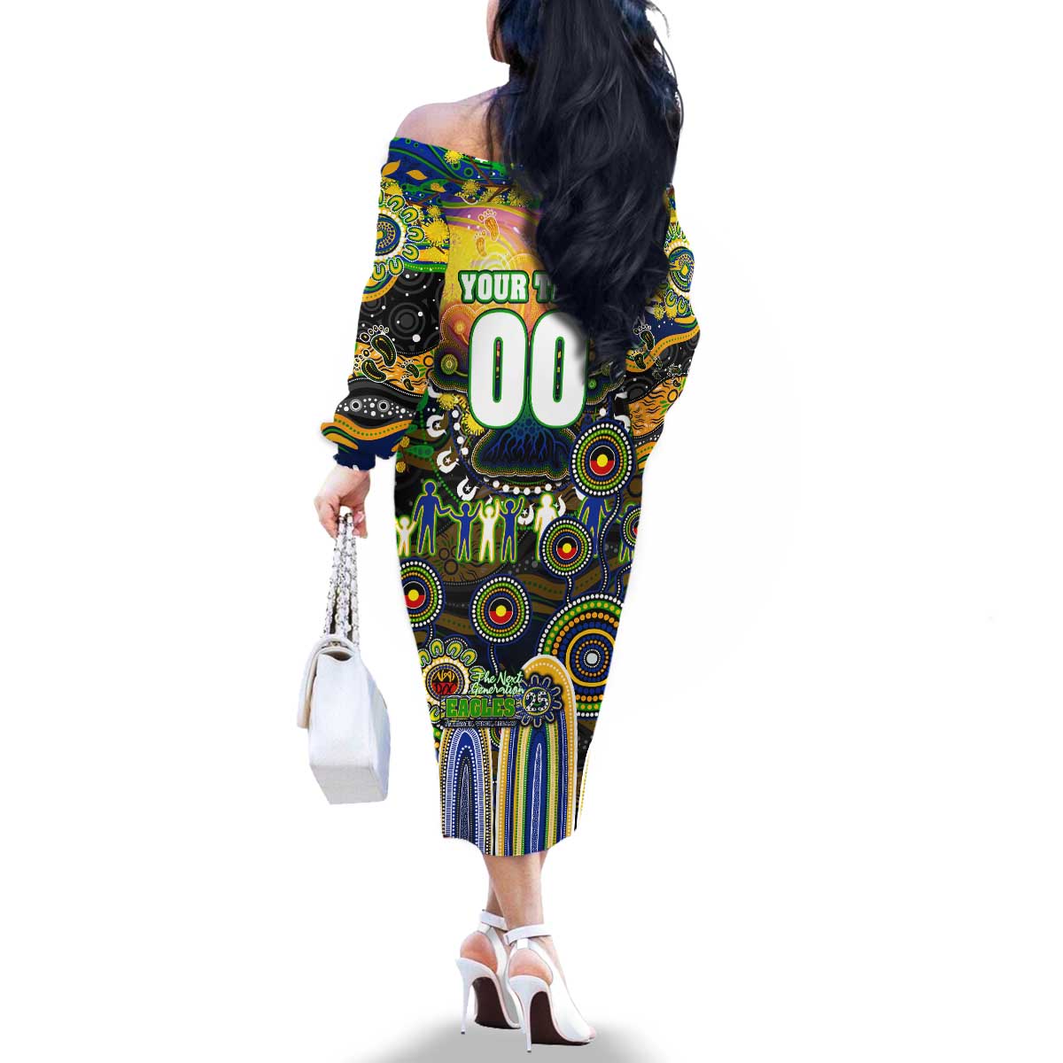 Personalised NAIDOC Week 2025 Eels Rugby Family Matching Off The Shoulder Long Sleeve Dress and Hawaiian Shirt Aboriginal Dot Painting