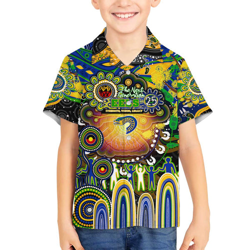 Personalised NAIDOC Week 2025 Eels Rugby Family Matching Off The Shoulder Long Sleeve Dress and Hawaiian Shirt Aboriginal Dot Painting