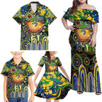 Personalised NAIDOC Week 2025 Eels Rugby Family Matching Off Shoulder Maxi Dress and Hawaiian Shirt Aboriginal Dot Painting